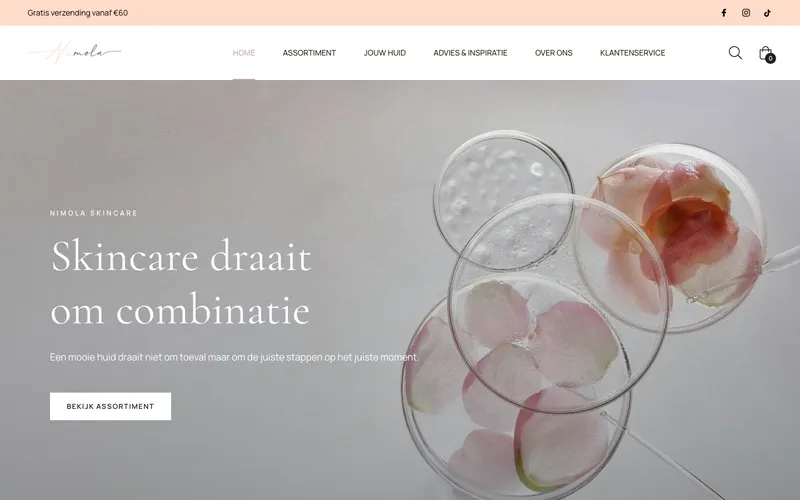 Website van Nimola Skincare