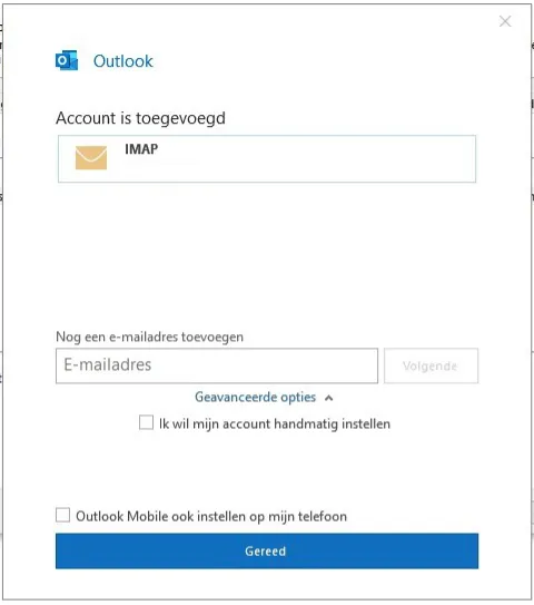 De melding Account is toegevoegd