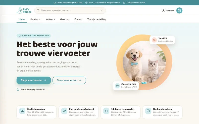 Website van Pets Palace